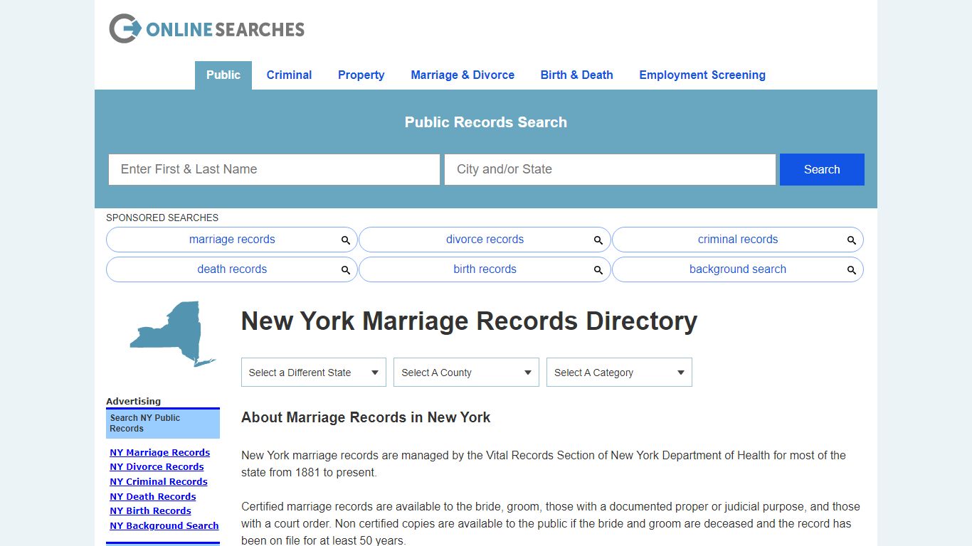 New York Marriage Records Search Directory - OnlineSearches.com
