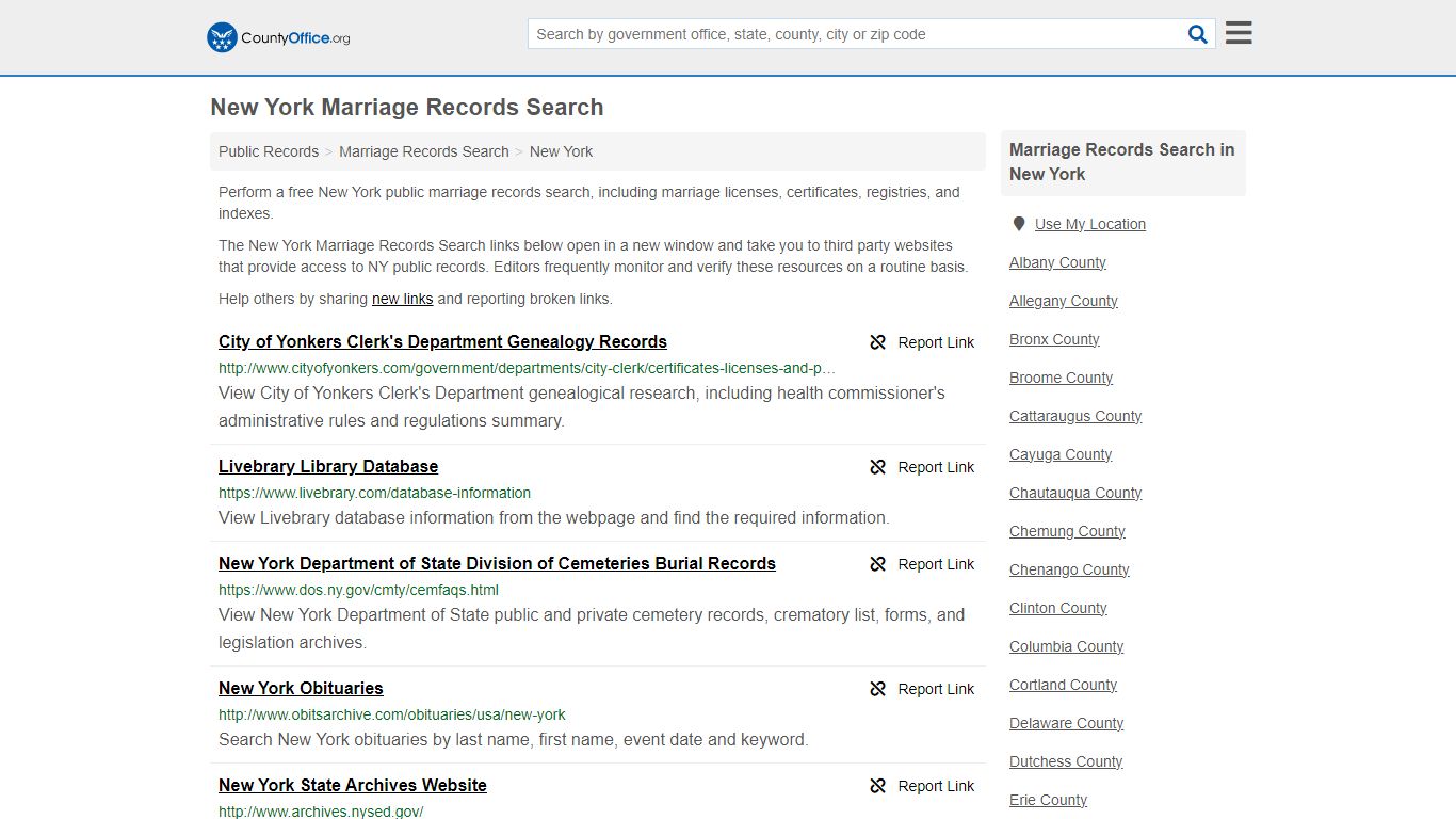 New York Marriage Records Search - County Office